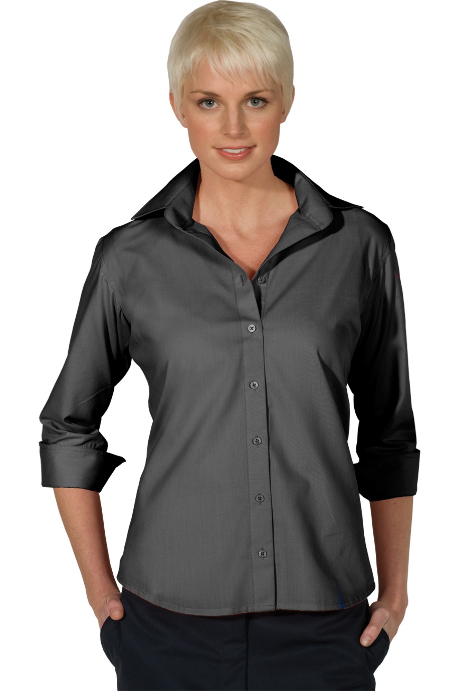 Edward's Women's 3/4 Sleeve Open Neck Poplin Blouse